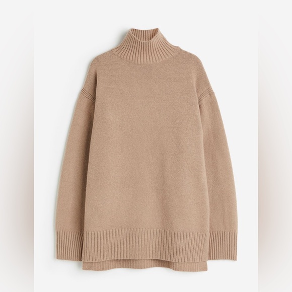 H&M Sweaters - H&M Mock Turtle Neck wool mix oversized turtleneck mock sweater in beige tan